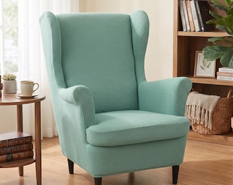 Wingback Chair Cover Stretch Fleece Furniture Protector Armchair Slipcover Strandmon Wing Fitted Living Room Makeover Washable Removable