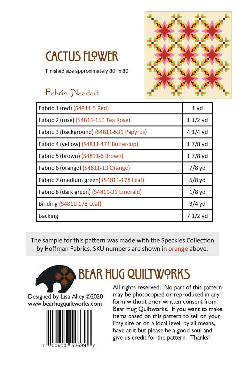 Cactus Flower Quilt Pattern Etsy