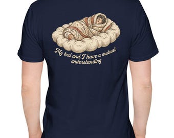 Funny Sleep T-Shirt, My Bed and I Have a Mutual Understanding Shirt, Cozy Introvert Tee, Vintage Bed Burrito Graphic Tee
