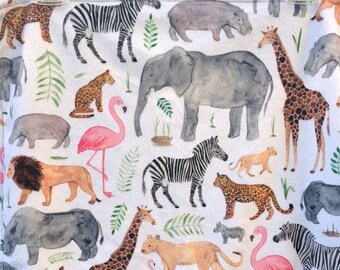 Blanket: AFRICAN Animals. Africa safari minky baby blanket or lovey. Minky and faux fur child or adult throw, home decor. Baby shower gift.