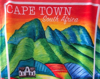 Lovey: CAPE TOWN South Africa. Small security blanket for baby or toddler. 17 by 26 inches. ZA souvenir, keepsake, lovey, decor.