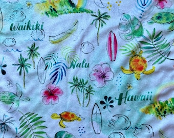 Blanket: HAWAII. HI minky baby blanket or lovey. Minky and faux fur child or adult throw blanket. Hawaiian home decor. Baby shower gift.