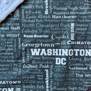 Lovey: WASHINGTON DC Neighborhoods. Small security blanket for baby or toddler. 17 by 17 in. DC souvenir, keepsake, decor, baby shower gift