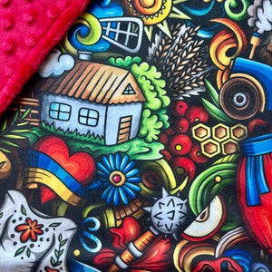 UKRAINE minky lovey. Small security blanket for baby or toddler. 17 by 17 inches. Ukrainian baby shower gift. Home decor. Ready to ship.