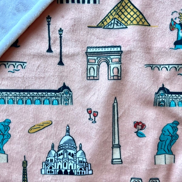 Blanket: PARIS France Icons. French minky lovey or blanket for baby, child, or adult. Home decor, keepsake, baby shower gift.