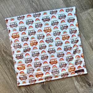 BEACH minky lovey. Small security blanket for baby or toddler. 17 by 17 inch. Surf decor. Retro van. Baby shower gift.