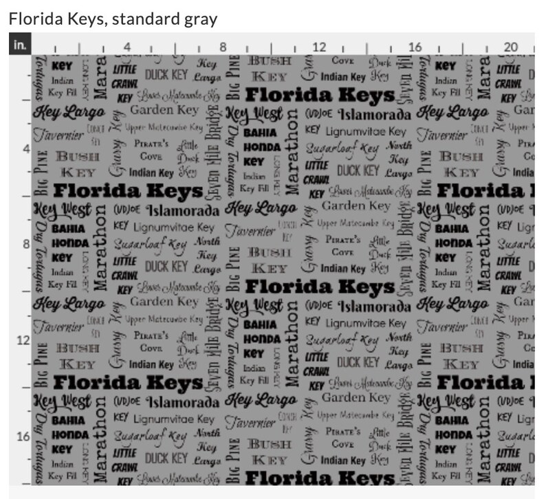 lime coral teal fq peach FLORIDA KEYS Cities fabric yardage yellow FL Keys typography fabric by the yard or fat quarter aqua gray