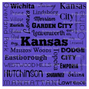 KANSAS Cities fabric - ready to ship - fat quarters -high quality cotton -gray, purple- great for face masks/covers, quilts, pillows, sewing