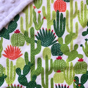 CACTUS lovey. Small security blanket for baby or toddler. 17 by 19 inch. Desert, southwestern home decor. Cotton and minky lovie.