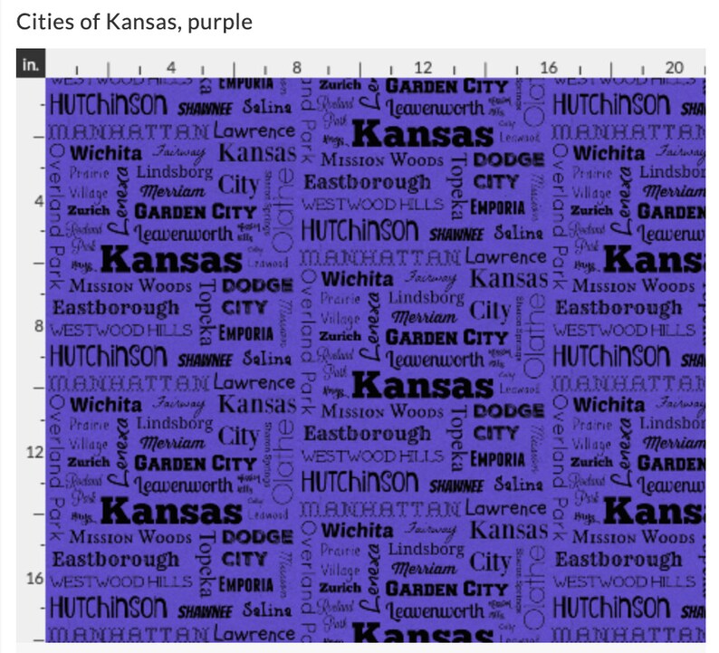 KANSAS Cities Fabric Yardage KS Typography Fabric by the Etsy