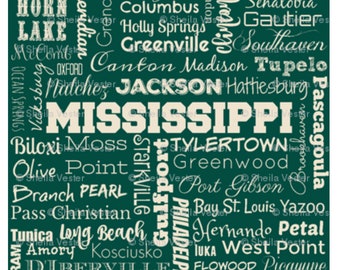 MISSISSIPPI Cities fabric - ready to ship - fat quarters - high quality cotton - great for face masks/covers, quilts, pillows, sewing