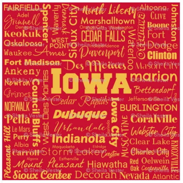 IOWA Cities fabric - ready to ship - fat quarters - high quality cotton - great for face masks/covers, quilts, pillows, sewing
