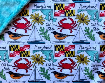 MARYLAND minky lovey. Small handmade security blanket for baby or toddler. 17 by 17 inch. MD keepsake, baby shower gift, home decor.