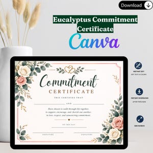 Eucalyptus huwelijksakte, afdrukbaar huwelijksherinnering, boho relatiecertificaat sjabloon