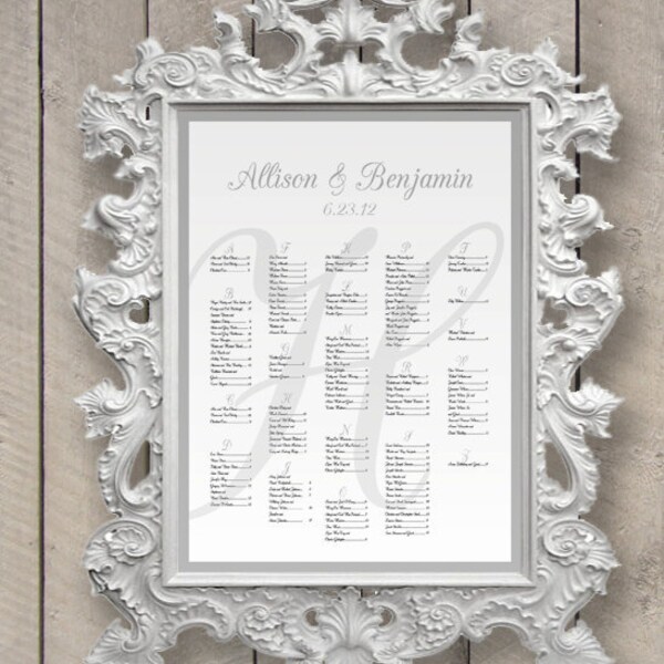 Wedding Seating Chart Fancy Letter Monogram  (printable) (any size)
