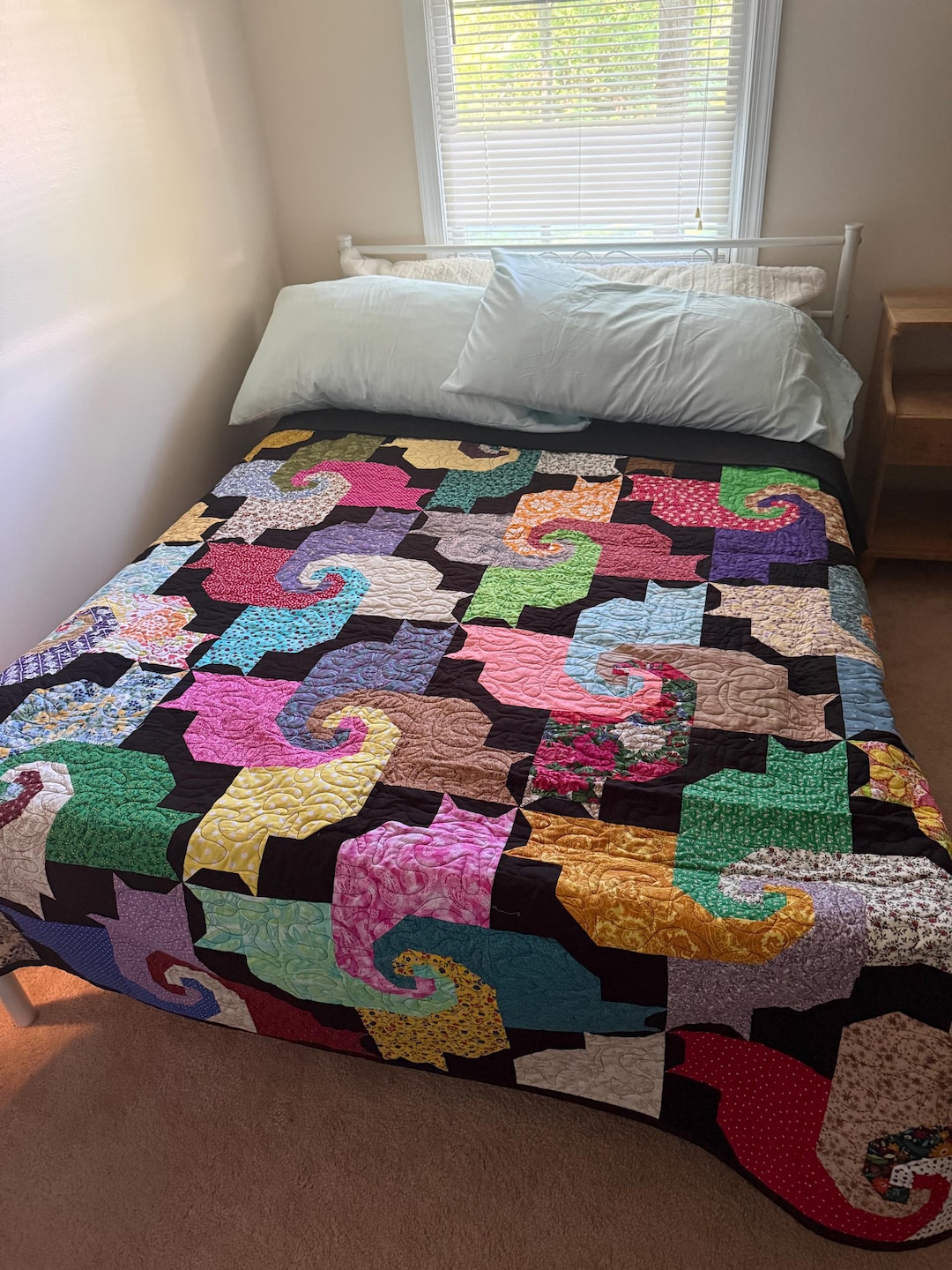 Cats Handmade Quilt | Colorful Cat Patchwork Quilt | Large Reversible ...