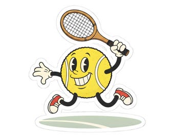 Funny Tennis Sticker - Swingin' Sam Tennis Toon Kiss-Cut Sticker, Cute Tennis Player Cartoon Decal, Gift for Tennis Lover, Laptop Water Bott