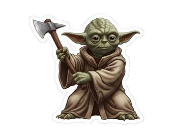 Funny Axe Throwing Sticker, Yoda Axe Throwing Master Kiss-Cut Sticker, "Size Matters Not Only Aim" Decal, Gift for Axe Thrower, Laptop Stick