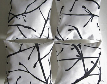 Mid-Century Modern Black White Abstract Branches Modern Decorative Throw Pillow Cover- Indoor/Outdoor Pillow Cover