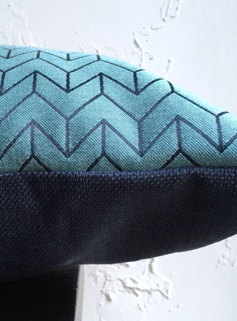Teal Navy Chevron Pillow Cover 12x26 Decorative Lumbar Pillow Etsy