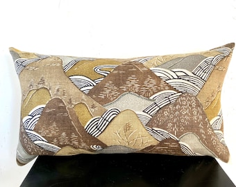 Groundworks Edo Linen Brown and Mustard Yellow Mountain Ranges Lumbar Throw pillow cover 14x24 Kelly Wearstler Lee Jofa
