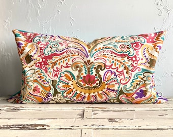 Colorful Paisley Batik Decorative Pillow Cover, 16x24 Lumbar throw pillow cover