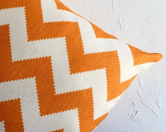 Orange Chevron Pillow Cover, Large Jonathan Adler Tangerine Throw Pillow Cover, Chevron Decorative Pillow sham, Floor Pillow Cover All size