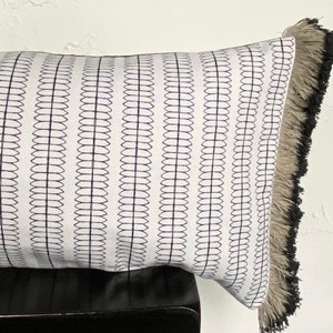 Extra long Lumbar Pillow Cover, Nate Burkus Black and White Decorative Pillow Cover, Extra Long 14x36 Fringe Lumbar Throw Pillow Cover