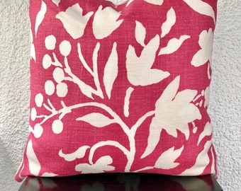 Pink Fuchsia Aqua and Kiwi Pillow Cover, Euro Sham Linen Floral Pillowcover, 24x24 Decorative Throw, Groundworks Soemba Shadow