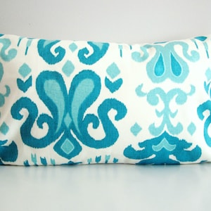 Turquoise Ikat Pillow Cover- 12x24 Turquoise Decorative Pillow Lumbar