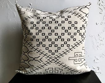 Black Batik Pillow Cover, 18x18 Decorative Neutral Tribal Style Cushion Cover