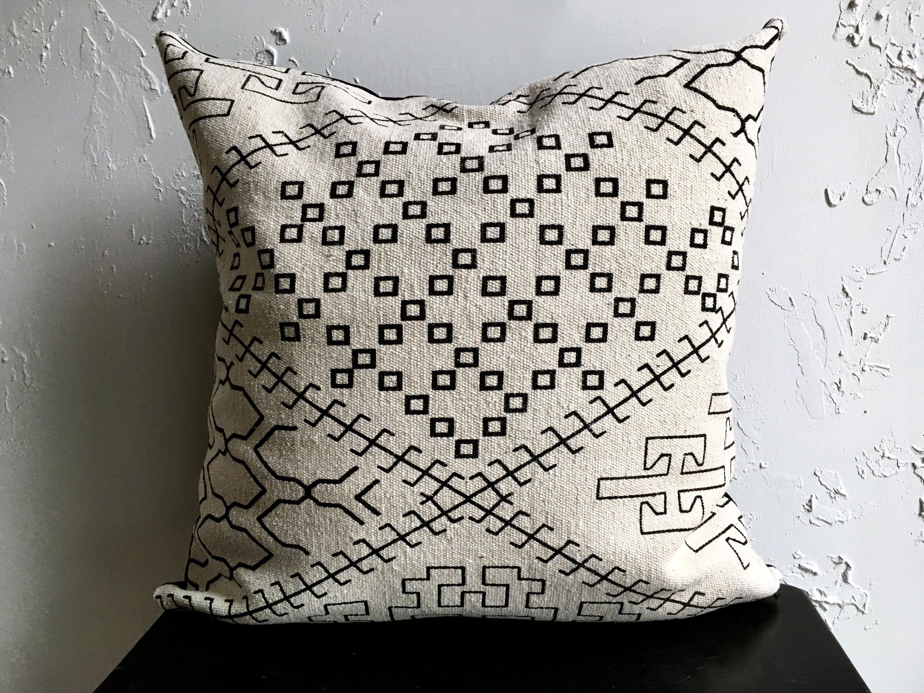 Black Geometric Pillow Cover 18x18 Decorative Tribal Style Etsy