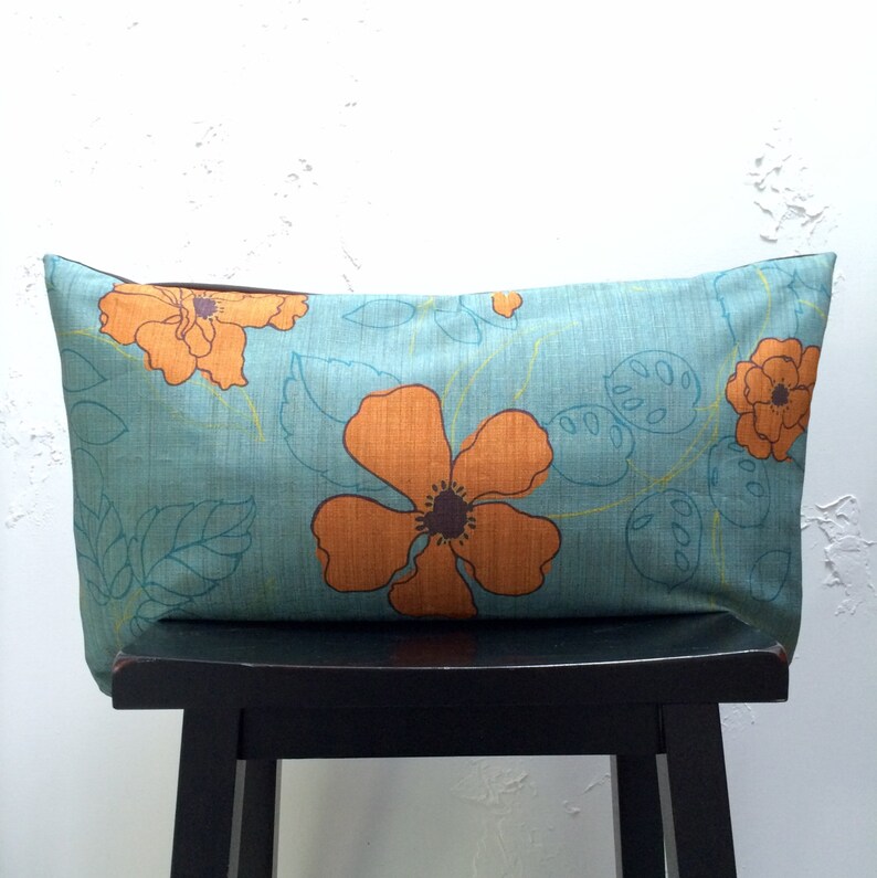 Retro Pillow Covers 16x26 Turquoise Teal Orange Lumbar Pillow Etsy