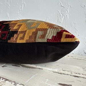 Embroidered Geometric Lumbar Pillow Cover, Checkered Earth Tones 12x18 image 3
