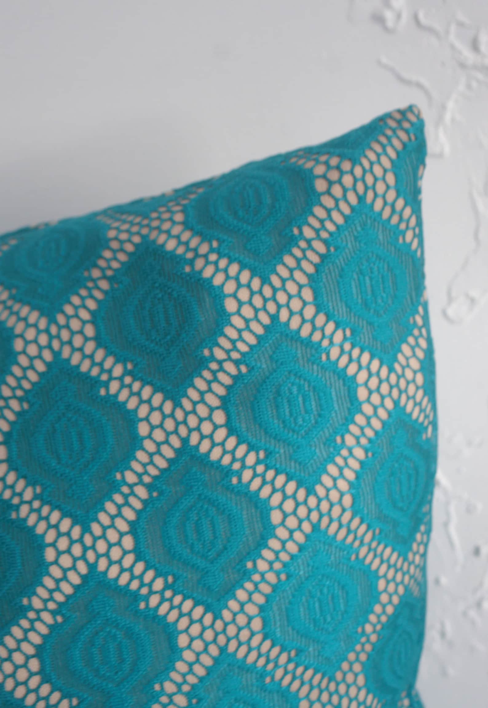 Turquoise Lace Pillow Cover 16x26 Moroccan Lumbar Pillow Etsy