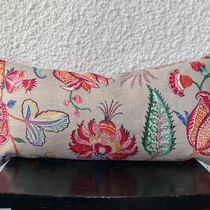 Colorful Floral Lumbar pillow cover, 12x24 Jacquard Decorative Pillow Cover, Pink Red Green Blue Pillow Cover, Brunschwig &Fils