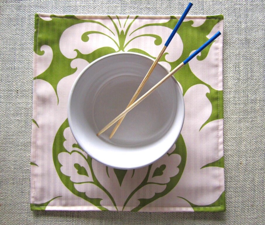 Lime Green Table Placemats Damask Linens for Small Spaces Etsy