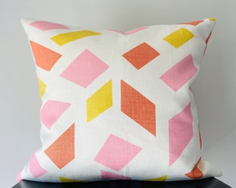 Pink Geometric Pillow Cover, Colorful Abstract Confetti Pillow Cush, Designer Linen Pillow, 20x20 Decorative Throw Pillow Cover, Pink Orange