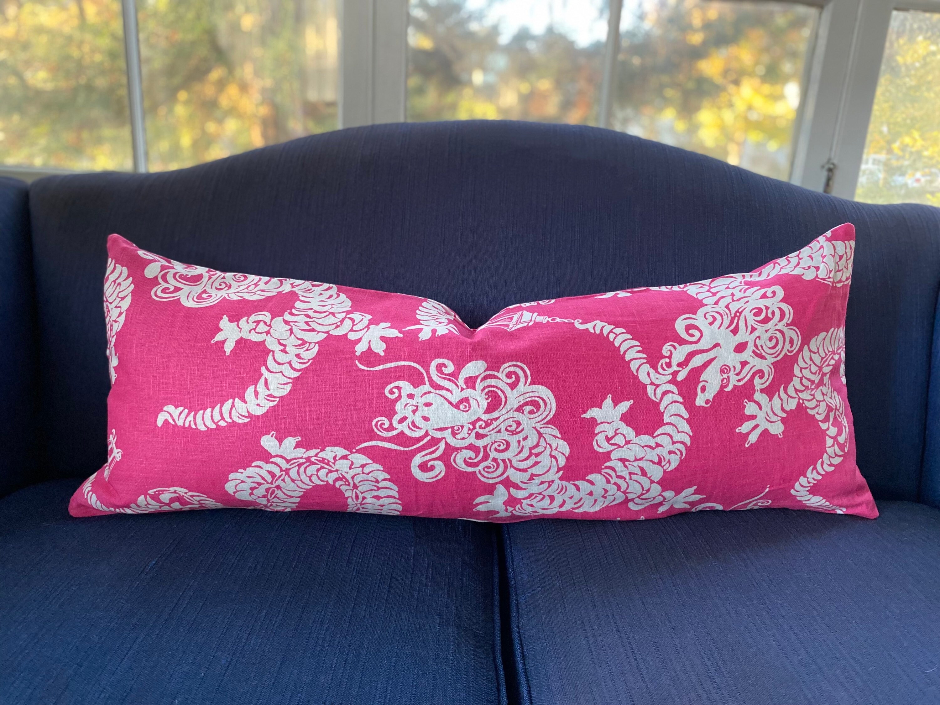 Lilly Pink Dragons Lumbar Pillow Cover Bright Pink Lumbar Decorative Throw  Pillow Covers Pink Home Decor, Lilly Pulitzer Lee Jofa Fabric