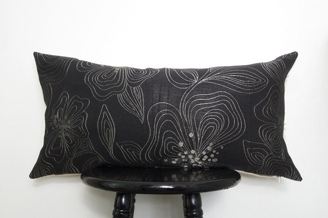 12x24 Metallic Lumbar Pillow Cover Black and Champagne Pillow Etsy