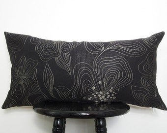 12x24 Metallic Lumbar Decorative Throw Pillow Cover, Black and Champagne Pillow Case