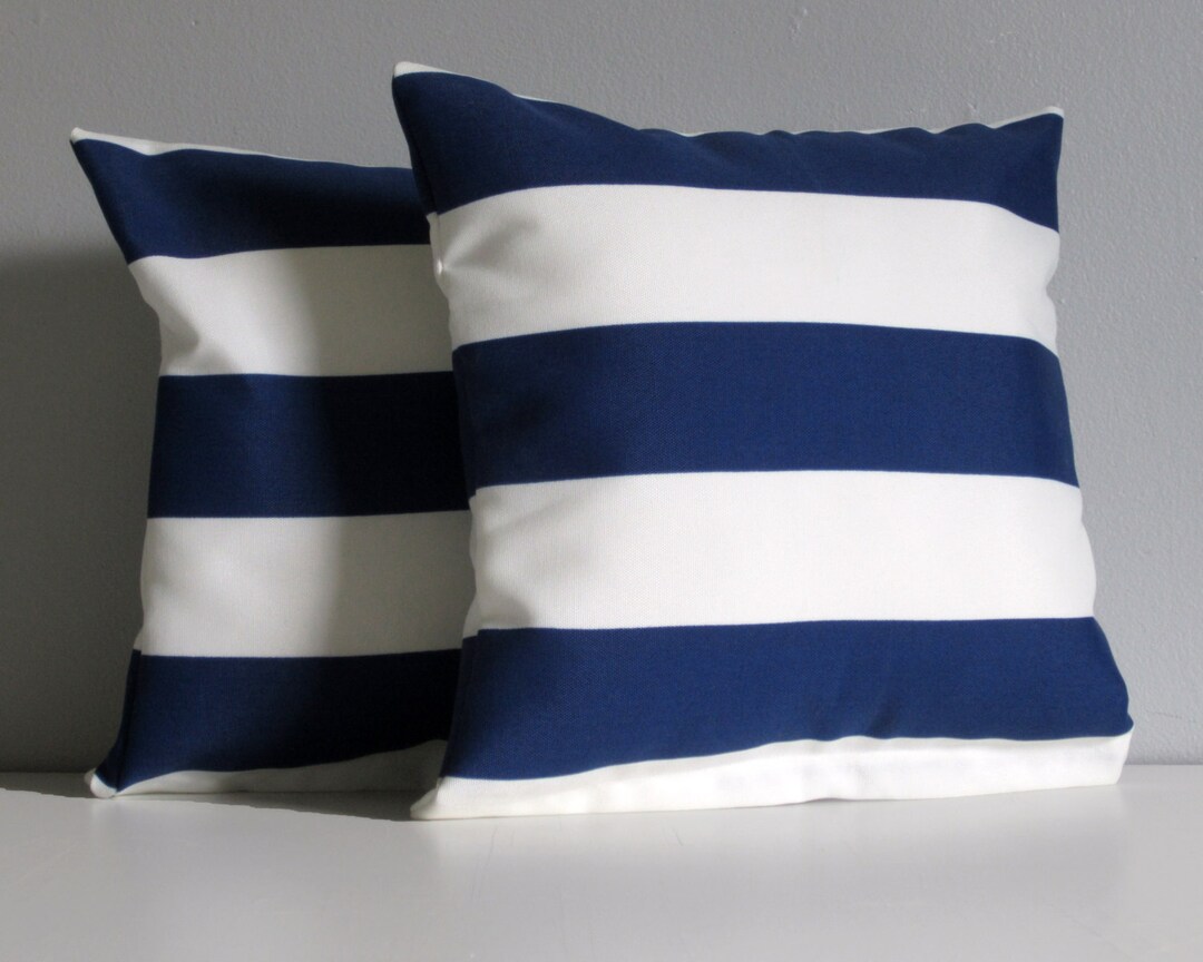 Navy Striped Pillow Covers Nautical Stripe Throw Pillow Etsy