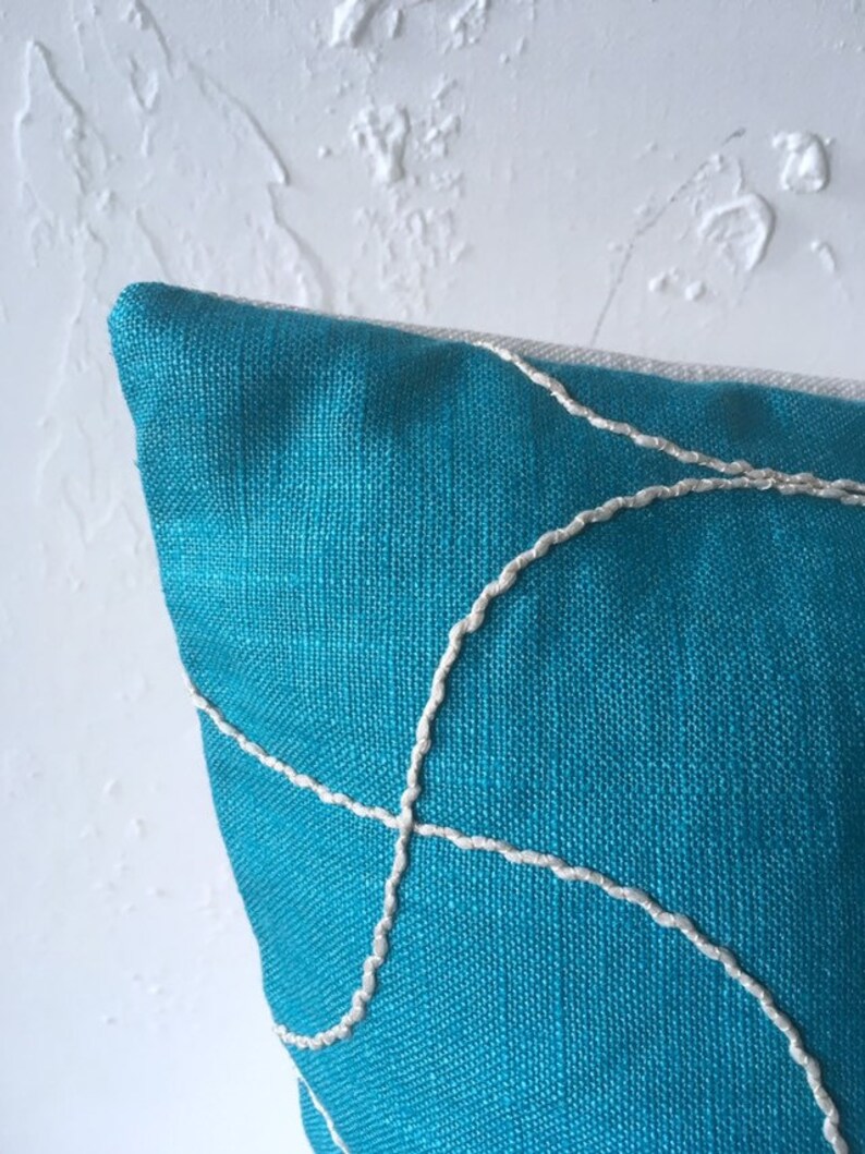 Teal Decorative Pillow Cover, 22x22 Blue Jonathan Adler Linen Fabric