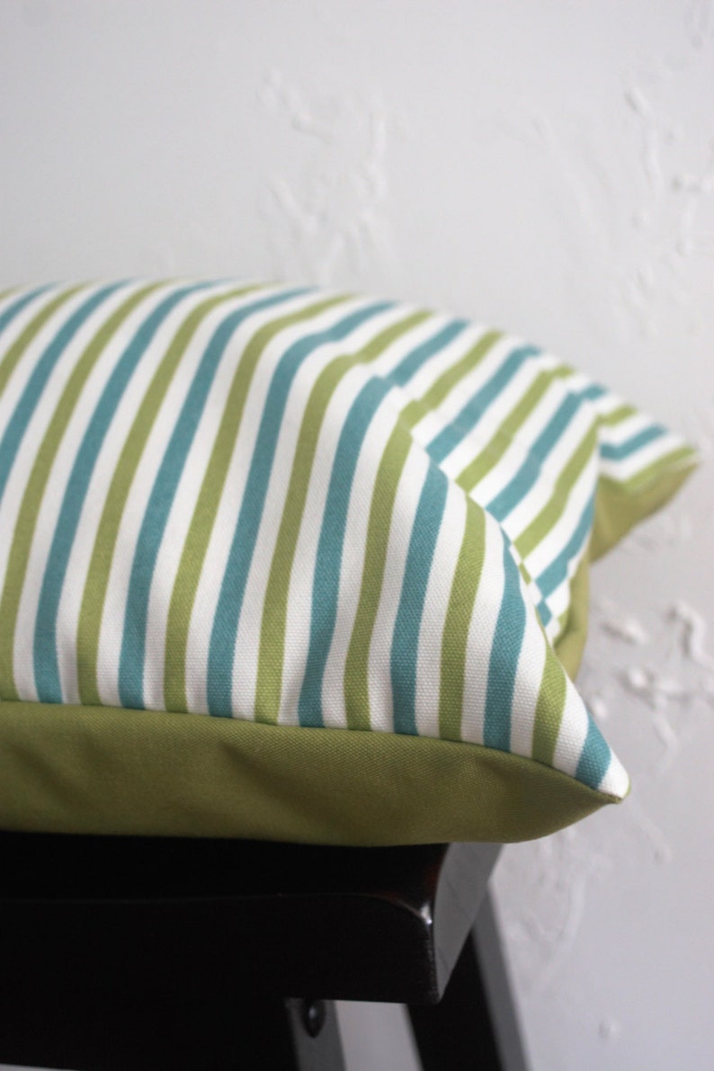 Turquoise Striped Pillow Covers Lime Green Lumbar Pillow Etsy