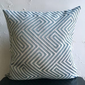 Aqua Geometric Maze Pillow Cover, 20x20 Decorative Embroidered Pillow Cover, Kravet Designer Fabric, Aqua Blue Woven Maze Pillow,