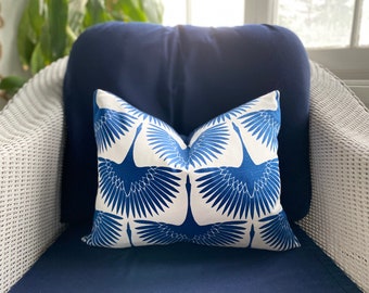 Indoor Outdoor Royal Blue Geese Swan Lumbar Pillow Cover, Genevieve Gorder