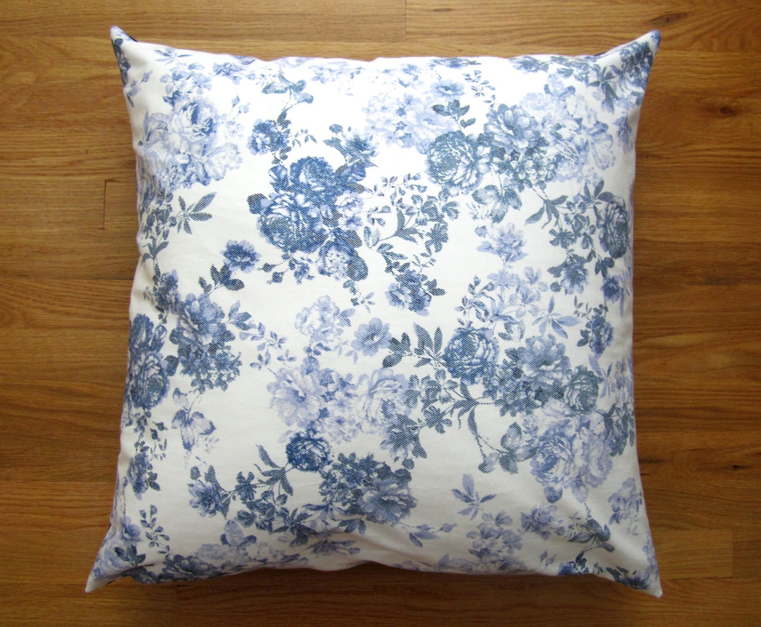 French Blue Floral Pillow Cover, 24x24 Floor Pillow, Blue Floral ...