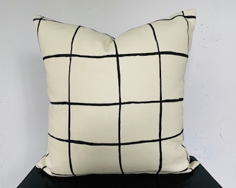 GROUNDWORKS Coquette Alabaster Plaid Buffalo Check pillow cover, Kelly Wearstler Decorative Pillow Cover, Modern Neutral Throw Cushion Cove