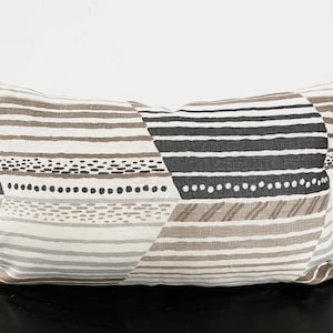 Abstract Stripes Chevron Linen Pillow Cover, Luxurious Taupe Throw Pillow, 12x20 Neutral Decorative Pillow cover, Modern Eclectic Decor