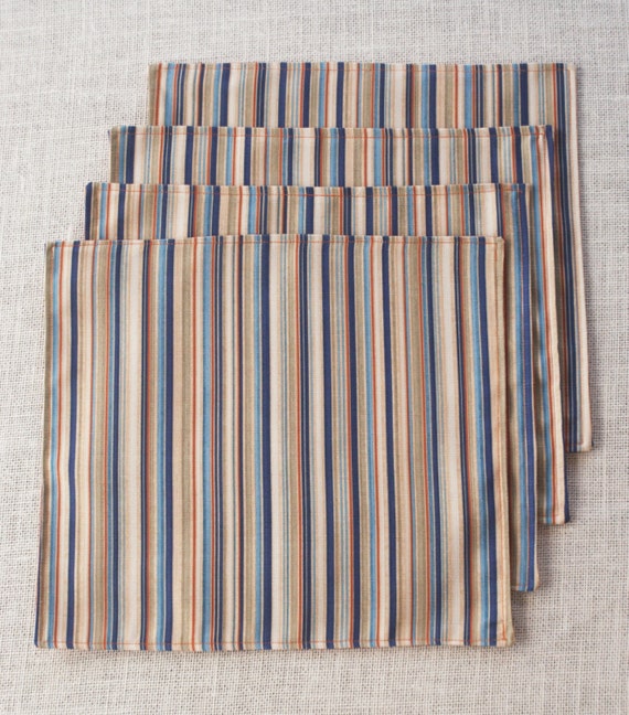 Modern Striped Placemats Blue and Orange Reversible Mats Etsy
